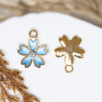 Gold Plated Micro Pave 17x14mm Light Blue Sakura Flower Charm