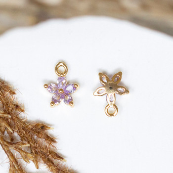 Gold Plated Micro Pave 8mm Lilac Bauhinia Flower Charm