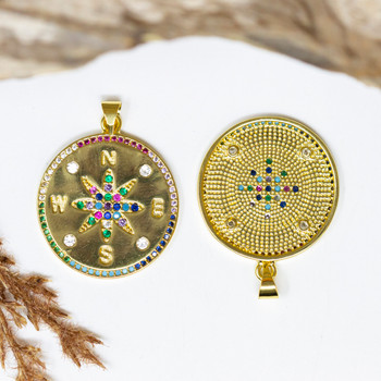 Gold Plated Micro Pave 28mm Multi Color Compass Pendant