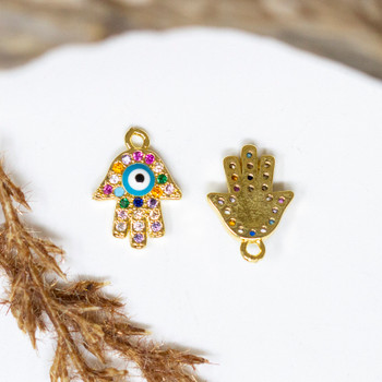 Gold Plated Micro Pave 14x10mm Multi Color Hamsa Charm