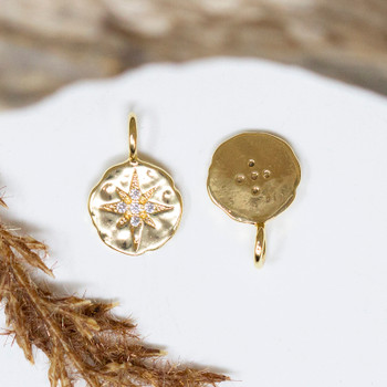 Gold Plated Micro Pave 10.5mm North Star Coin Charm