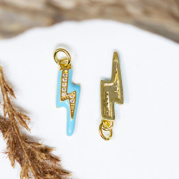 Gold Plated Micro Pave Enamel 19x5mm Blue Lightning Bolt Charm