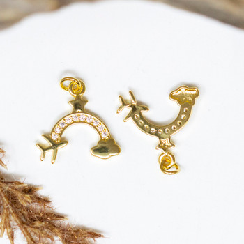 Gold Plated Micro Pave 15mm Airplane and Cloud Charm