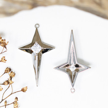 Silver Plated Micro Pave 30x17mm North Star Pendant