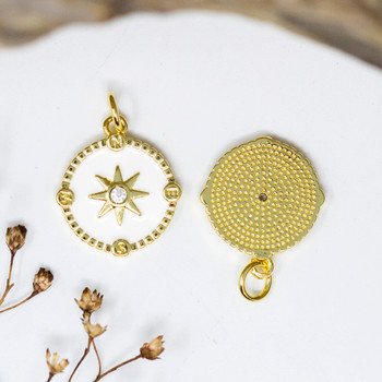Gold Plated Micro Pave Enamel 15mm White Sun Coin Charm