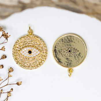 Gold Plated Micro Pave 21mm Evil Eye Coin Charm
