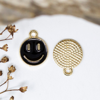 Gold Plated Enamel 12mm Black Smiley Charm