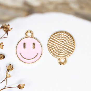 Gold Plated Enamel 12mm Pink Smiley Charm