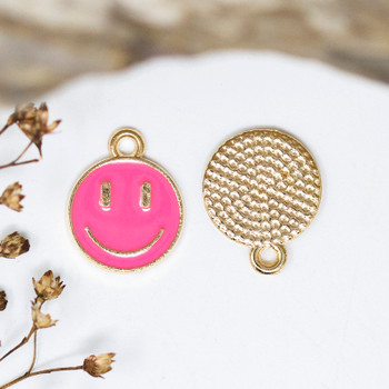 Gold Plated Enamel 12mm Hot Pink Smiley Charm