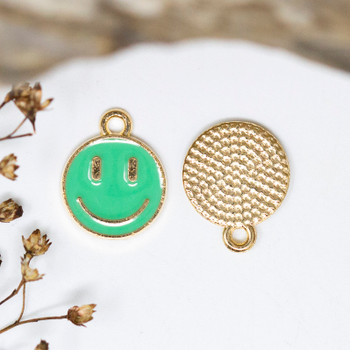 Gold Plated Enamel 12mm Light Green Smiley Charm