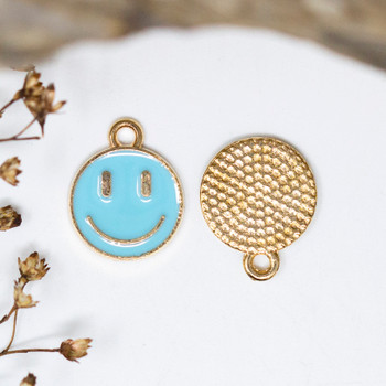 Gold Plated Enamel 12mm Aqua Smiley Charm
