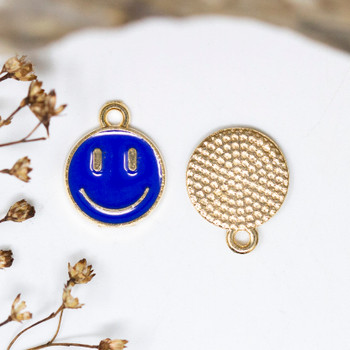Gold Plated Enamel 12mm Dark Blue Smiley Charm