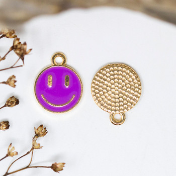 Gold Plated Enamel 12mm Purple Smiley Charm