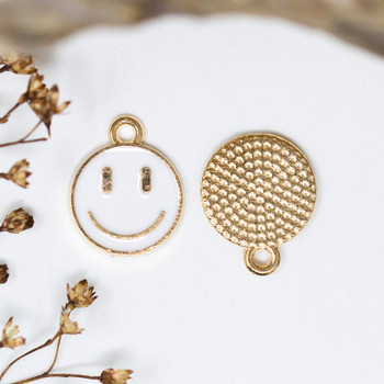 Gold Plated Enamel 12mm White Smiley Charm