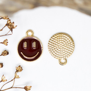 Gold Plated Enamel 12mm Brown Smiley Charm