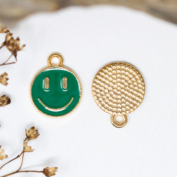 Gold Plated Enamel 12mm Green Smiley Charm
