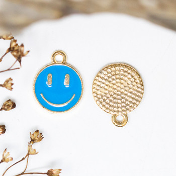Gold Plated Enamel 12mm Blue Smiley Charm