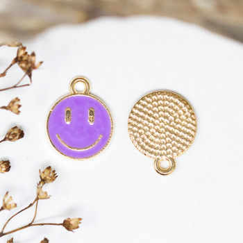 Gold Plated Enamel 12mm Lilac Smiley Charm