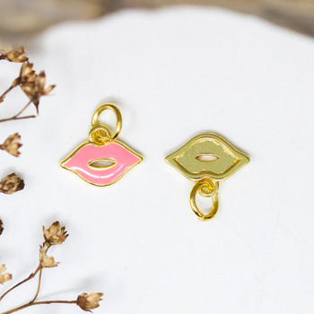 Gold Plated Enamel 8x11mm Pink Lips Charm