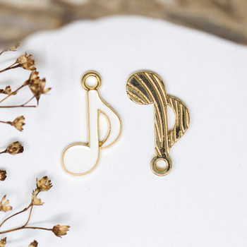 Gold Plated Enamel 12x20mm White Musical Note Charm