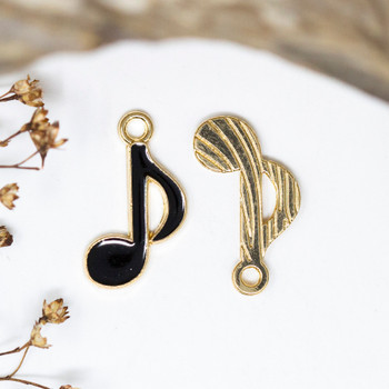 Gold Plated Enamel 12x20mm Black Musical Note Charm