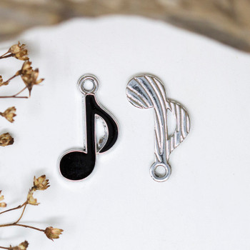 Silver Plated Enamel 12x20mm Black Musical Note Charm