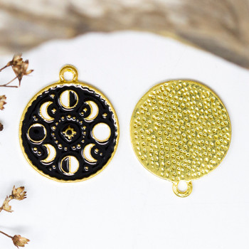 Gold Plated Enamel 20mm Black Moon Phases Charm