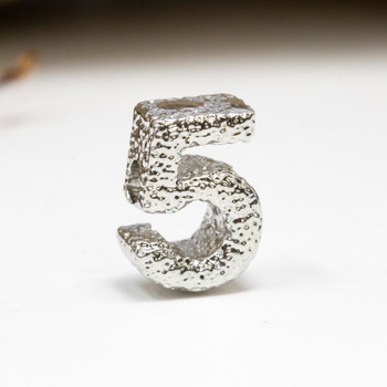 Silver Plated 13mm Textured Number Bead - 5