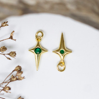 Gold Plated Micro Pave 14x7mm Green North Star Charm