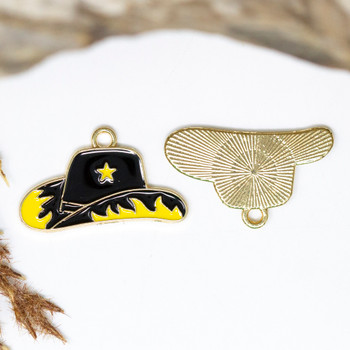 Gold Plated Enamel 15x25mm Black and Yellow Cowboy Hat Charm