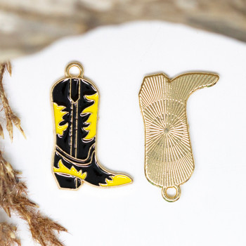 Gold Plated Enamel 26x16mm Black and Yellow Cowboy Boot Charm