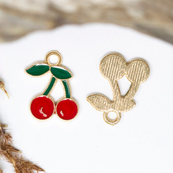 Gold Plated Enamel 18x13mm Red Cherries Charm