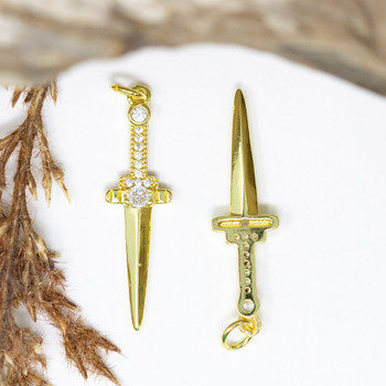 Gold Plated Micro Pave 31x8mm Sword Pendant