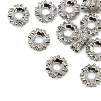 Platinum Plated Micro Pave 6x2.5mm Flowers Spacer Bead