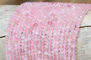 Rose Quartz Polished 3x4mm Faceted Rondelle