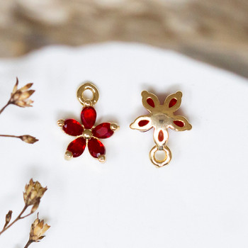 Gold Plated Micro Pave 8mm Red Tiny Flower Charm