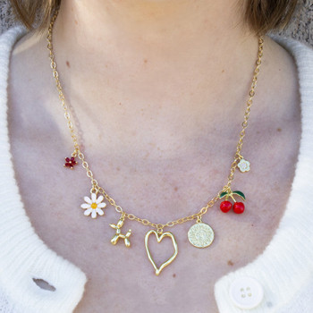 Gold Plated Micro Pave 8mm Red Tiny Flower Charm
