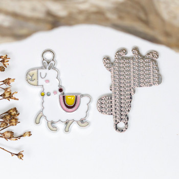 Silver Plated Enamel 27x22mm White Alpaca / Llama Charm