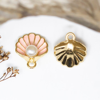 Gold Plated Enamel 15mm Pink Pearl Shell Charm