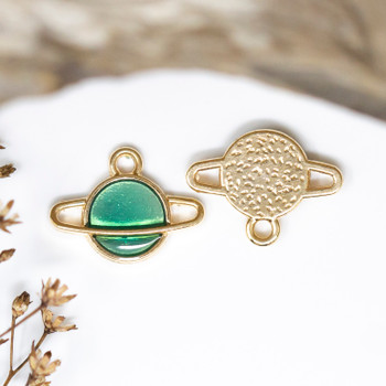 Gold Plated Enamel 12mm Green Planet Charm