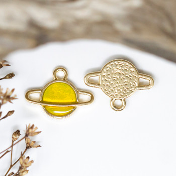 Gold Plated Enamel 12mm Yellow Planet Charm
