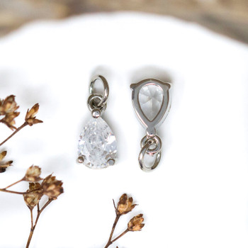 Silver Plated Micro Pave 11x6mm Crystal CZ Drop Charm