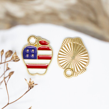 Gold Plated Enamel 12x15mm American Flag Apple Charm