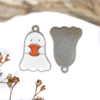 Silver Plated Enamel 15x22mm Ghost Pumpkin Charm