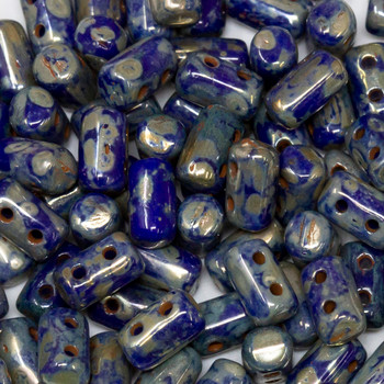 Matubo Czech Glass Rulla Beads -- Opaque Blue / Silver Picasso