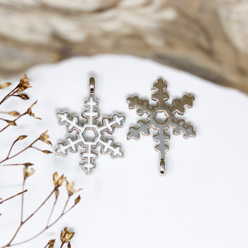 Silver Plated Enamel 15x20mm Snowflake Charm