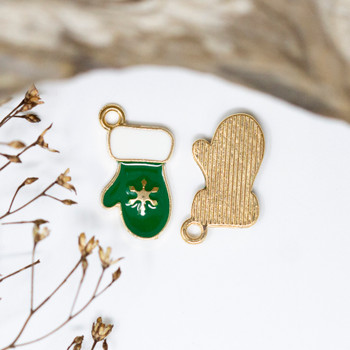 Gold Plated Enamel 10x15mm Green Mitten Charm