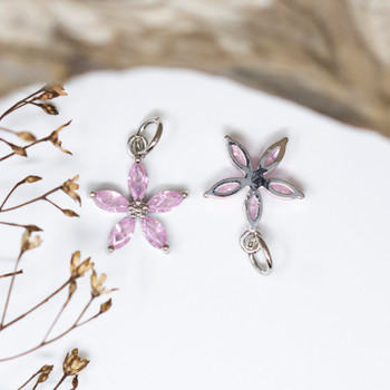 Silver Plated Micro Pave 12mm Pink Flower Charm