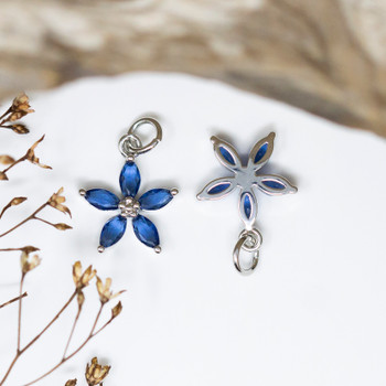 Silver Plated Micro Pave 12mm Blue Flower Charm