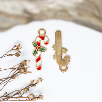 Gold Plated Enamel 7x18mm Candy Cane Charm